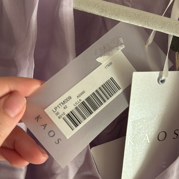 KAOS Silk Lilac Italian Made Dress Ruffle Size 42 Stretchy With Lining NWT - Picture 6 of 7